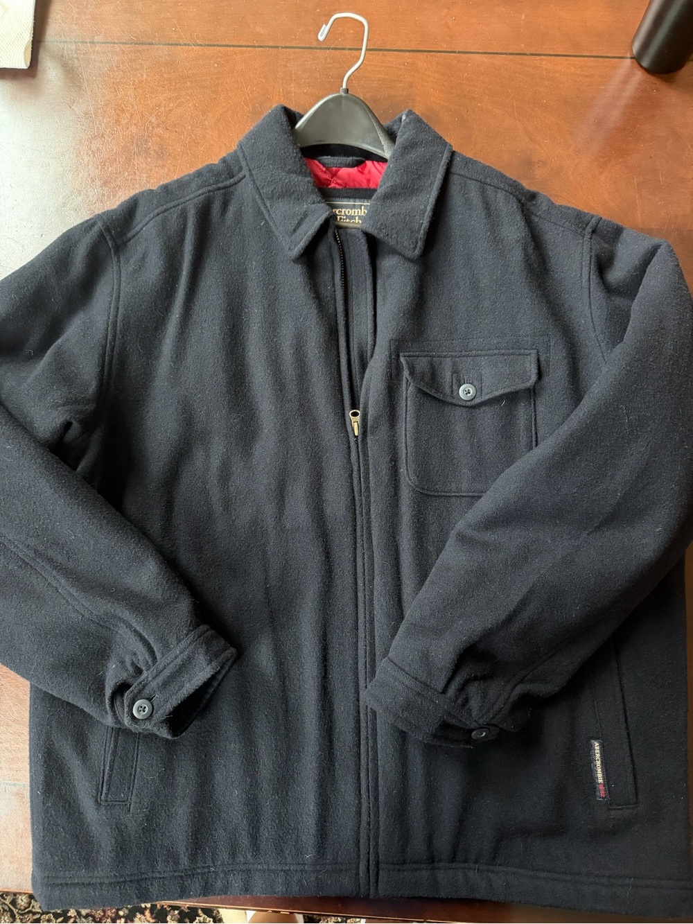 Abercrombie & Fitch Navy Coat with Red Interior